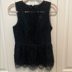 White House Black Market lace bodice peplum top, sweetheart neckline back zip